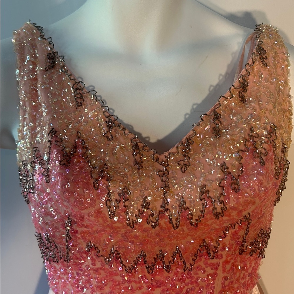 Vintage Pink Formal Gown Sequin Bodice Old Hollywood Prom Mother of the Bride - Picture 4 of 7